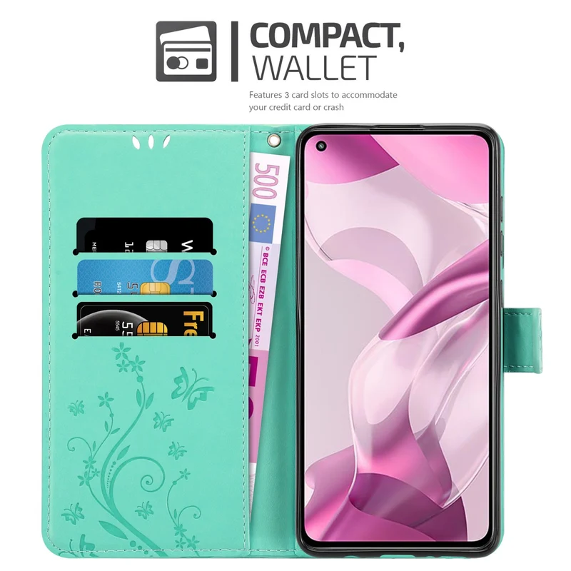 Cadorabo Hülle kompatibel mit Xiaomi Mi 11 LITE (4G / 5G) / 11 LITE NE Schutzhülle im Blumen Design mit Magnetverschluss, Standfunktion und Kartenfächern