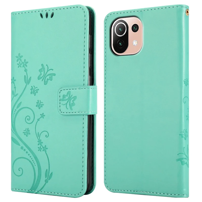Cadorabo Hülle kompatibel mit Xiaomi Mi 11 LITE (4G / 5G) / 11 LITE NE Schutzhülle im Blumen Design mit Magnetverschluss, Standfunktion und Kartenfächern