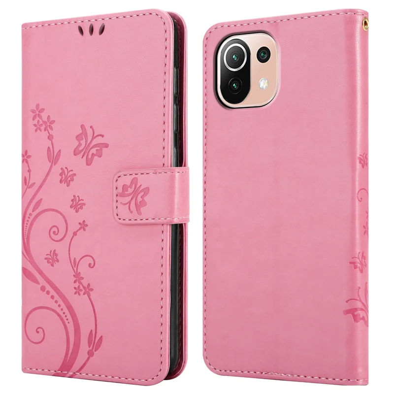 Cadorabo Hülle kompatibel mit Xiaomi Mi 11 LITE (4G / 5G) / 11 LITE NE Schutzhülle im Blumen Design mit Magnetverschluss, Standfunktion und Kartenfächern