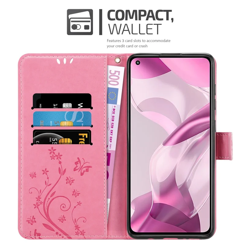 Cadorabo Hülle kompatibel mit Xiaomi Mi 11 LITE (4G / 5G) / 11 LITE NE Schutzhülle im Blumen Design mit Magnetverschluss, Standfunktion und Kartenfächern