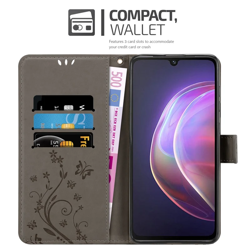 Cadorabo Hülle kompatibel mit Vivo V21 4G / 5G Schutzhülle im Blumen Design mit Magnetverschluss, Standfunktion und Kartenfächern