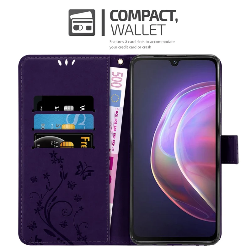 Cadorabo Hülle kompatibel mit Vivo V21 4G / 5G Schutzhülle im Blumen Design mit Magnetverschluss, Standfunktion und Kartenfächern