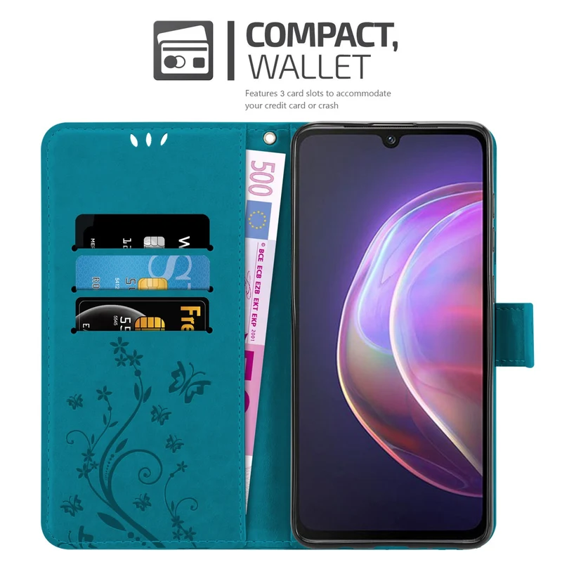 Cadorabo Hülle kompatibel mit Vivo V21 4G / 5G Schutzhülle im Blumen Design mit Magnetverschluss, Standfunktion und Kartenfächern