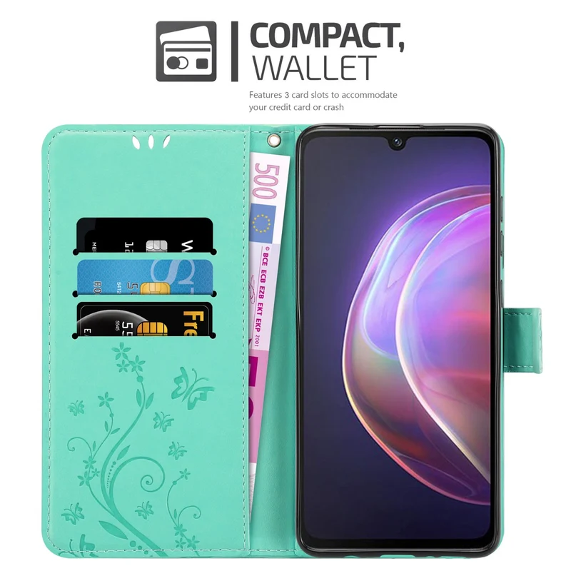 Cadorabo Hülle kompatibel mit Vivo V21 4G / 5G Schutzhülle im Blumen Design mit Magnetverschluss, Standfunktion und Kartenfächern