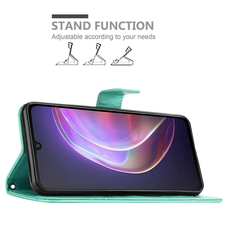 Cadorabo Hülle kompatibel mit Vivo V21 4G / 5G Schutzhülle im Blumen Design mit Magnetverschluss, Standfunktion und Kartenfächern