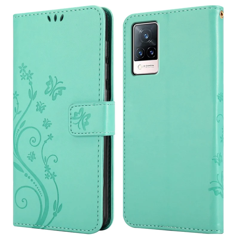 Cadorabo Hülle kompatibel mit Vivo V21 4G / 5G Schutzhülle im Blumen Design mit Magnetverschluss, Standfunktion und Kartenfächern