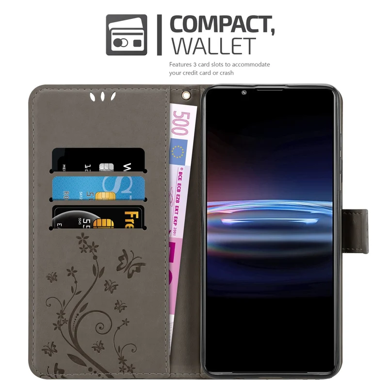 Cadorabo Hülle kompatibel mit Sony Xperia PRO-I Schutzhülle im Blumen Design mit Magnetverschluss, Standfunktion und Kartenfächern