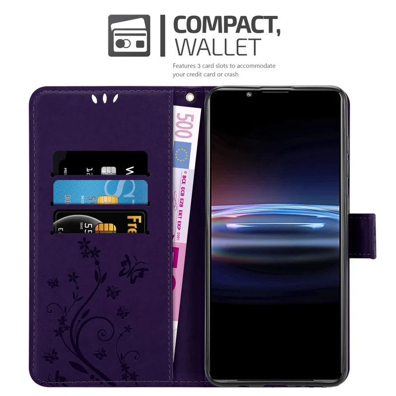 Cadorabo Hülle kompatibel mit Sony Xperia PRO-I Schutzhülle im Blumen Design mit Magnetverschluss, Standfunktion und Kartenfächern