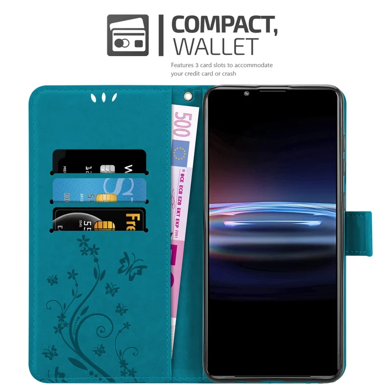 Cadorabo Hülle kompatibel mit Sony Xperia PRO-I Schutzhülle im Blumen Design mit Magnetverschluss, Standfunktion und Kartenfächern