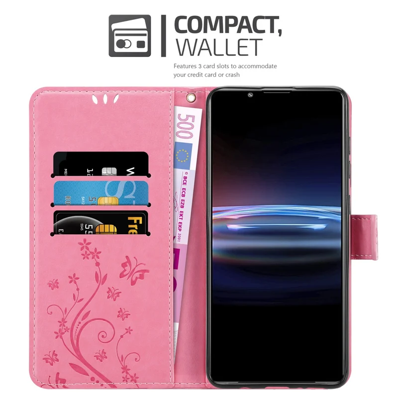 Cadorabo Hülle kompatibel mit Sony Xperia PRO-I Schutzhülle im Blumen Design mit Magnetverschluss, Standfunktion und Kartenfächern