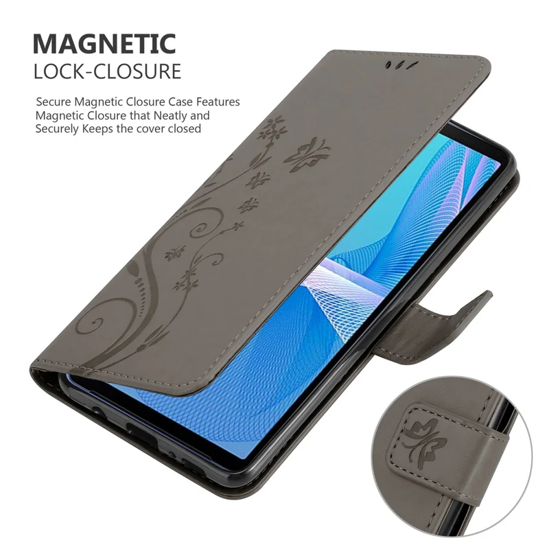 Cadorabo Hülle kompatibel mit Sony Xperia 10 III Schutzhülle im Blumen Design mit Magnetverschluss, Standfunktion und Kartenfächern