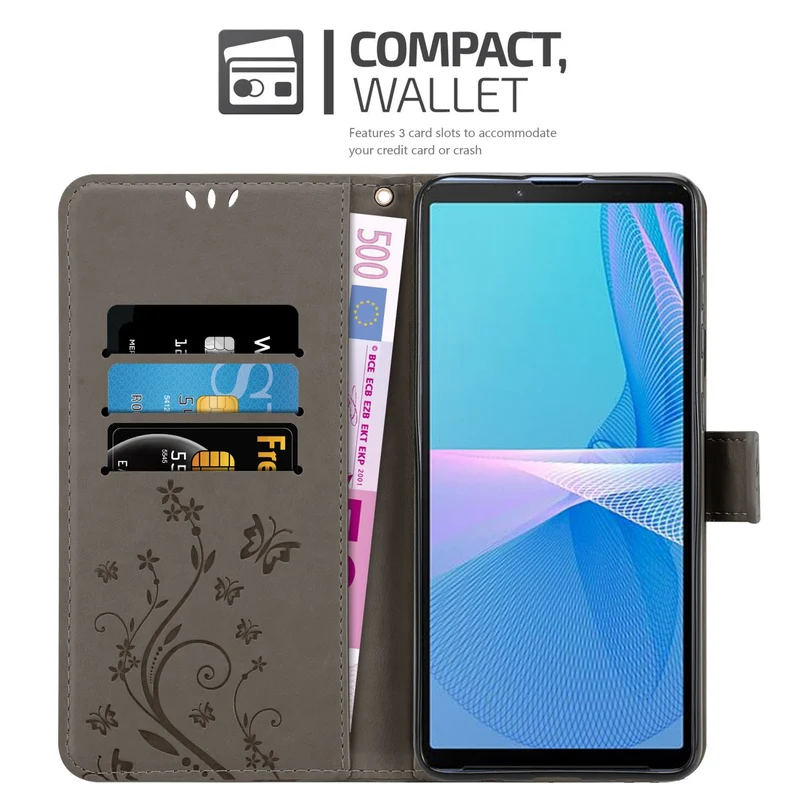 Cadorabo Hülle kompatibel mit Sony Xperia 10 III Schutzhülle im Blumen Design mit Magnetverschluss, Standfunktion und Kartenfächern