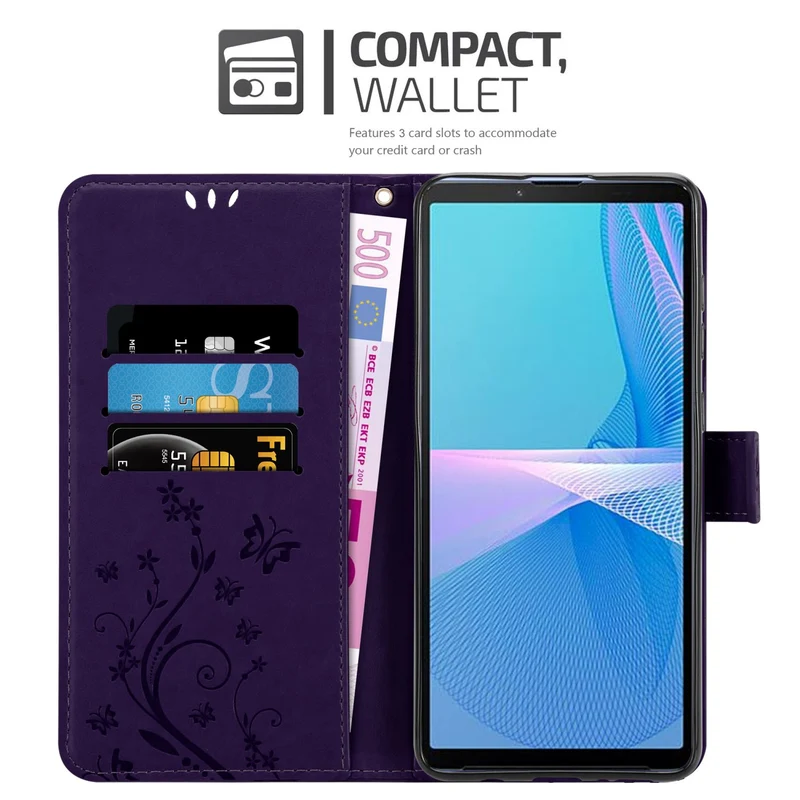 Cadorabo Hülle kompatibel mit Sony Xperia 10 III Schutzhülle im Blumen Design mit Magnetverschluss, Standfunktion und Kartenfächern