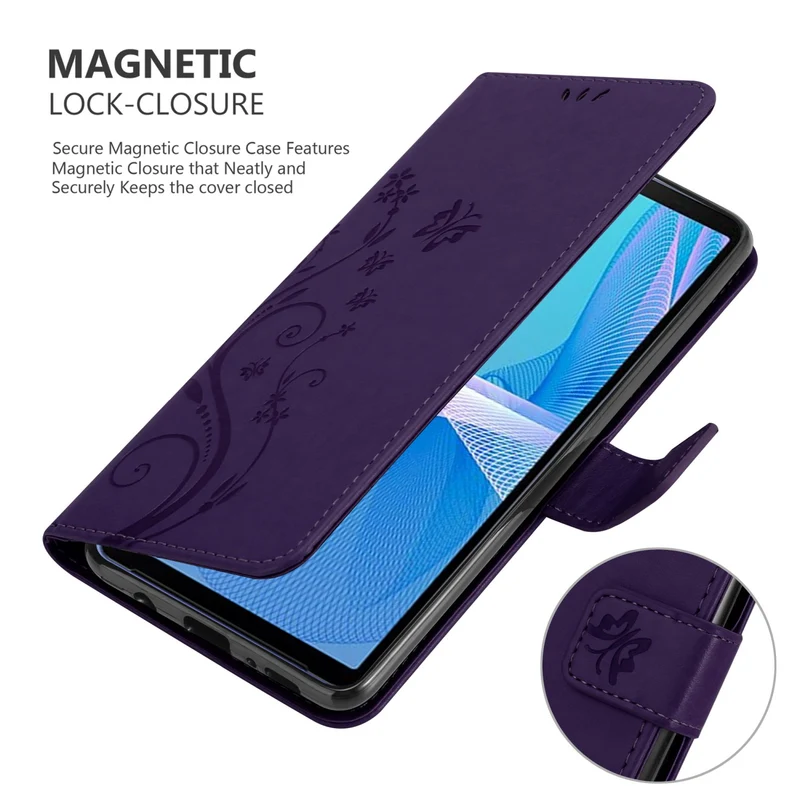 Cadorabo Hülle kompatibel mit Sony Xperia 10 III Schutzhülle im Blumen Design mit Magnetverschluss, Standfunktion und Kartenfächern