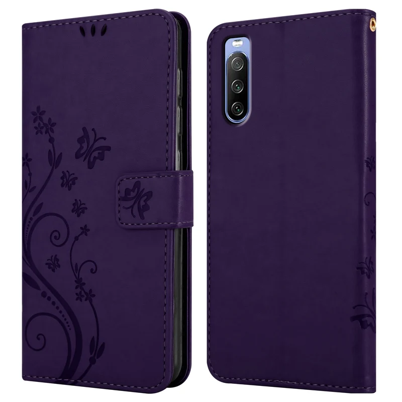 Cadorabo Hülle kompatibel mit Sony Xperia 10 III Schutzhülle im Blumen Design mit Magnetverschluss, Standfunktion und Kartenfächern
