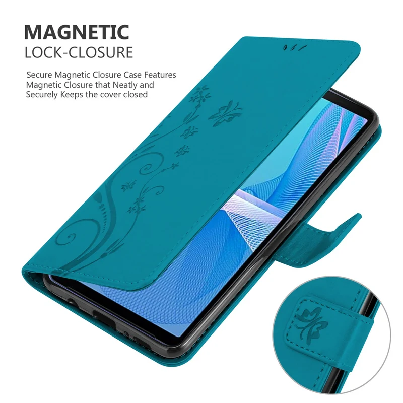 Cadorabo Hülle kompatibel mit Sony Xperia 10 III Schutzhülle im Blumen Design mit Magnetverschluss, Standfunktion und Kartenfächern