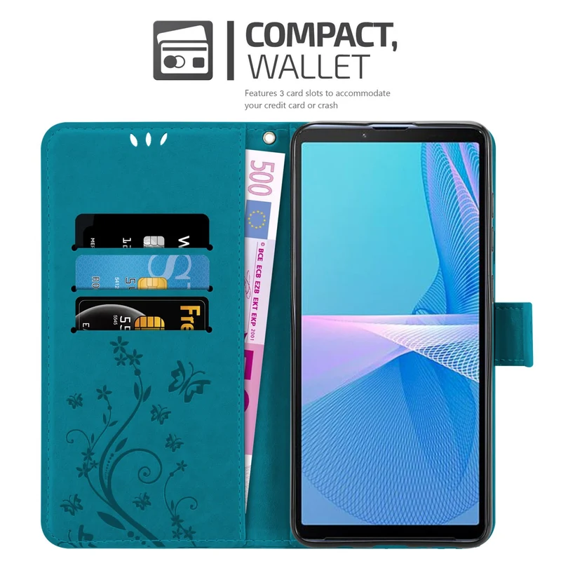 Cadorabo Hülle kompatibel mit Sony Xperia 10 III Schutzhülle im Blumen Design mit Magnetverschluss, Standfunktion und Kartenfächern