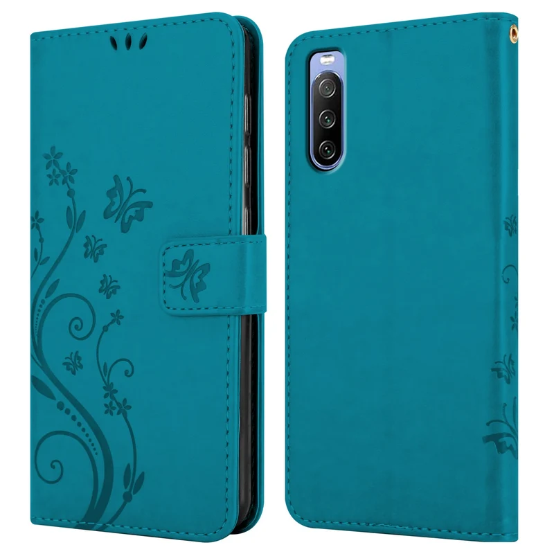 Cadorabo Hülle kompatibel mit Sony Xperia 10 III Schutzhülle im Blumen Design mit Magnetverschluss, Standfunktion und Kartenfächern