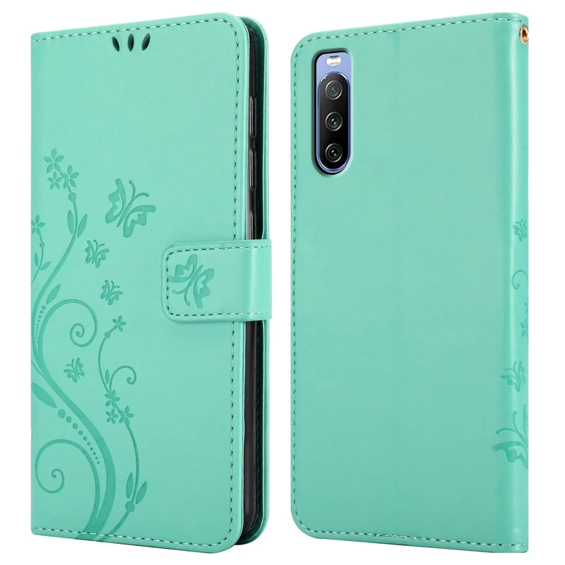 Cadorabo Hülle kompatibel mit Sony Xperia 10 III Schutzhülle im Blumen Design mit Magnetverschluss, Standfunktion und Kartenfächern