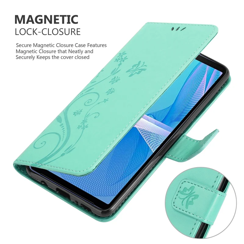 Cadorabo Hülle kompatibel mit Sony Xperia 10 III Schutzhülle im Blumen Design mit Magnetverschluss, Standfunktion und Kartenfächern