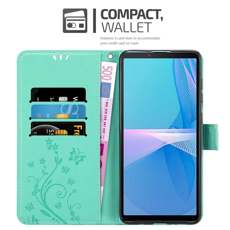 Cadorabo Hülle kompatibel mit Sony Xperia 10 III Schutzhülle im Blumen Design mit Magnetverschluss, Standfunktion und Kartenfächern