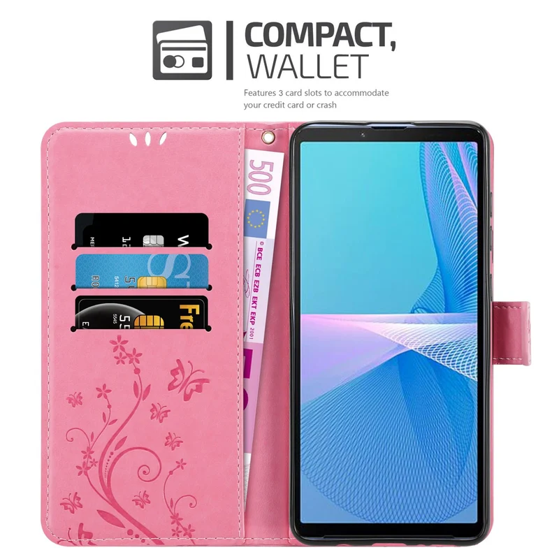 Cadorabo Hülle kompatibel mit Sony Xperia 10 III Schutzhülle im Blumen Design mit Magnetverschluss, Standfunktion und Kartenfächern