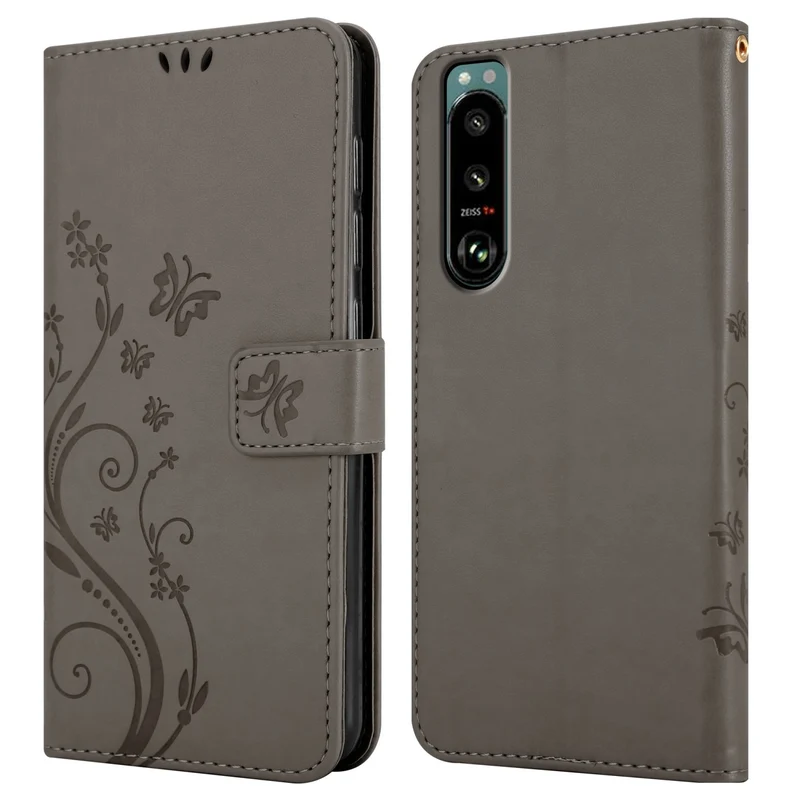 Cadorabo Hülle kompatibel mit Sony Xperia 5 III Schutzhülle im Blumen Design mit Magnetverschluss, Standfunktion und Kartenfächern