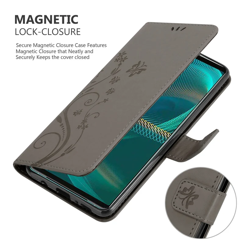 Cadorabo Hülle kompatibel mit Sony Xperia 5 III Schutzhülle im Blumen Design mit Magnetverschluss, Standfunktion und Kartenfächern