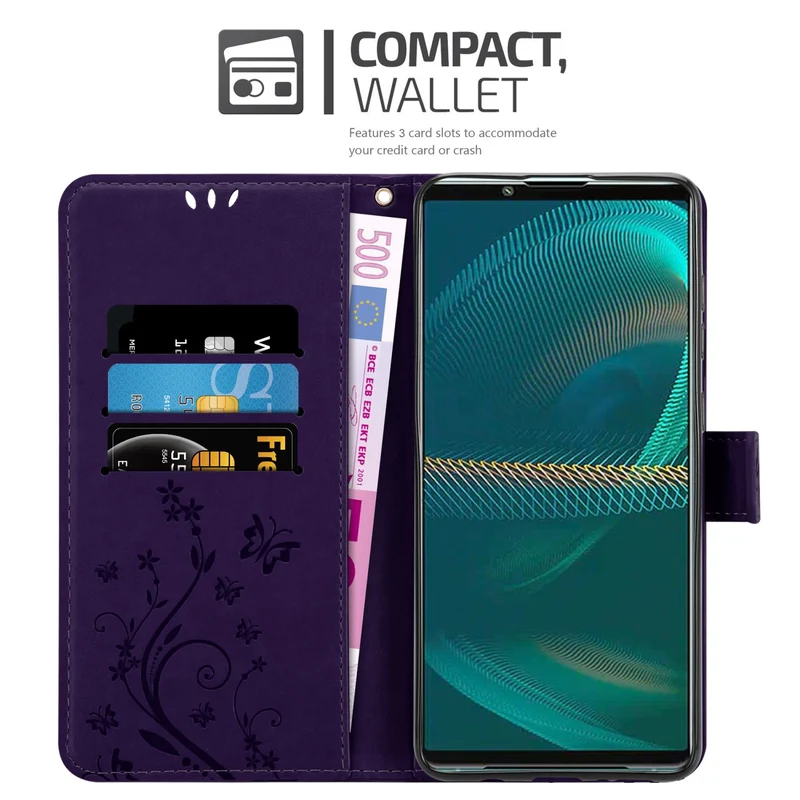 Cadorabo Hülle kompatibel mit Sony Xperia 5 III Schutzhülle im Blumen Design mit Magnetverschluss, Standfunktion und Kartenfächern