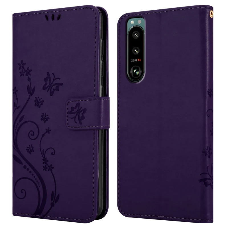 Cadorabo Hülle kompatibel mit Sony Xperia 5 III Schutzhülle im Blumen Design mit Magnetverschluss, Standfunktion und Kartenfächern