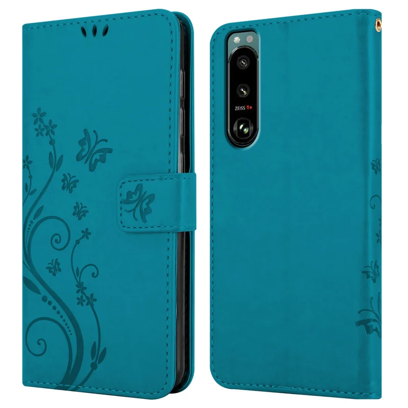 Cadorabo Hülle kompatibel mit Sony Xperia 5 III Schutzhülle im Blumen Design mit Magnetverschluss, Standfunktion und Kartenfächern