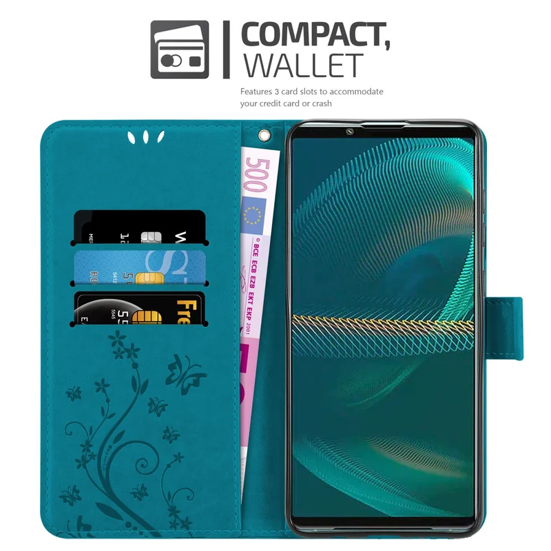 Cadorabo Hülle kompatibel mit Sony Xperia 5 III Schutzhülle im Blumen Design mit Magnetverschluss, Standfunktion und Kartenfächern