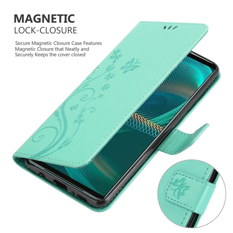 Cadorabo Hülle kompatibel mit Sony Xperia 5 III Schutzhülle im Blumen Design mit Magnetverschluss, Standfunktion und Kartenfächern