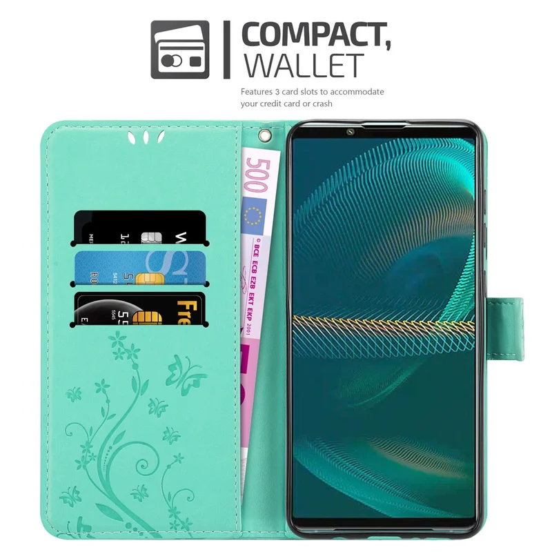 Cadorabo Hülle kompatibel mit Sony Xperia 5 III Schutzhülle im Blumen Design mit Magnetverschluss, Standfunktion und Kartenfächern