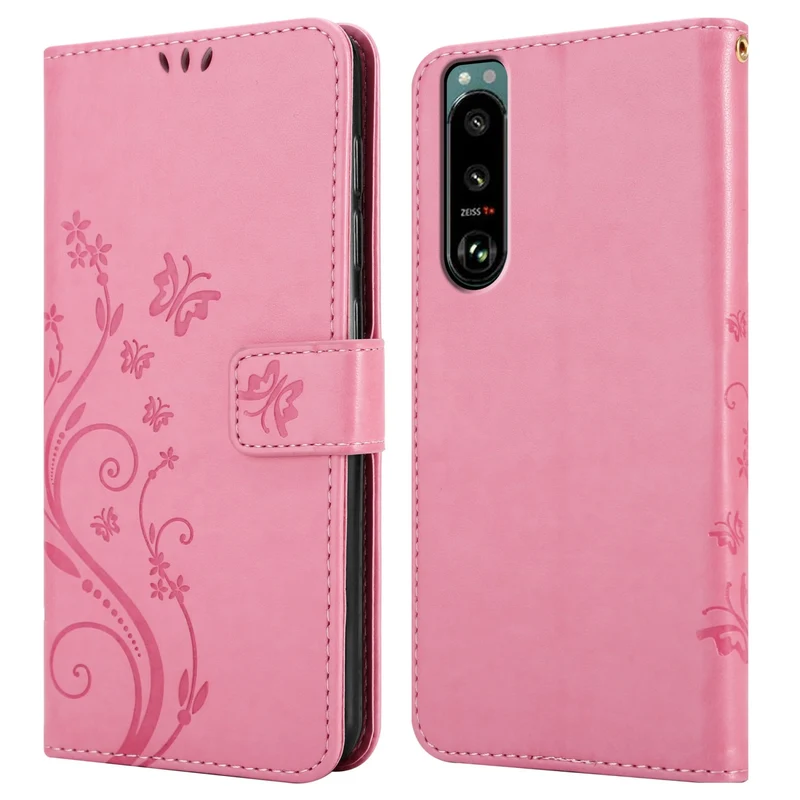 Cadorabo Hülle kompatibel mit Sony Xperia 5 III Schutzhülle im Blumen Design mit Magnetverschluss, Standfunktion und Kartenfächern