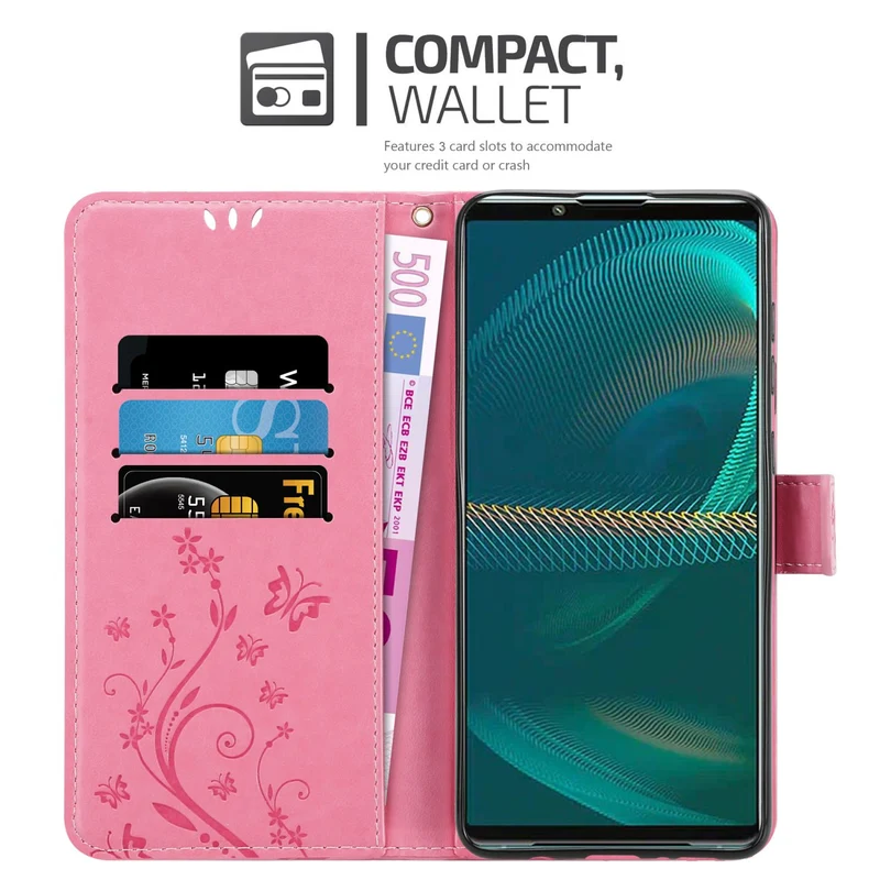 Cadorabo Hülle kompatibel mit Sony Xperia 5 III Schutzhülle im Blumen Design mit Magnetverschluss, Standfunktion und Kartenfächern
