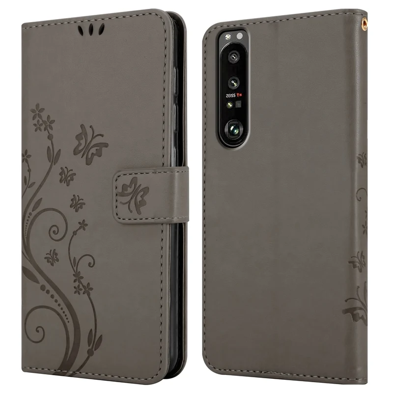 Cadorabo Hülle kompatibel mit Sony Xperia 1 III Schutzhülle im Blumen Design mit Magnetverschluss, Standfunktion und Kartenfächern