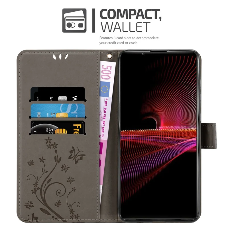 Cadorabo Hülle kompatibel mit Sony Xperia 1 III Schutzhülle im Blumen Design mit Magnetverschluss, Standfunktion und Kartenfächern