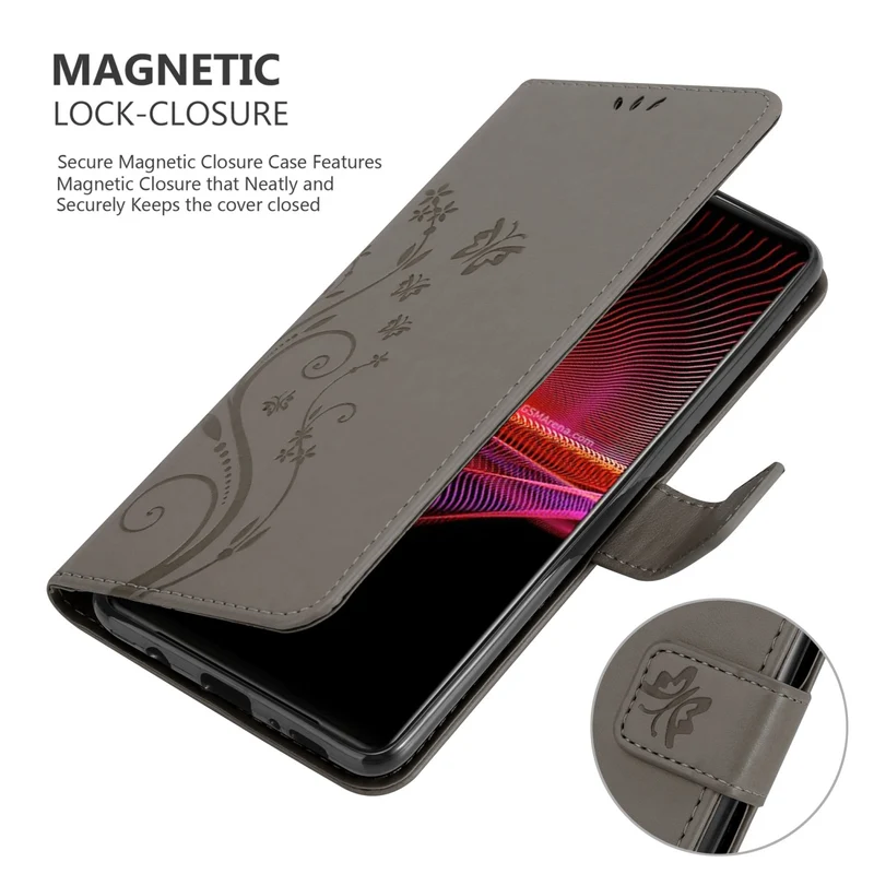 Cadorabo Hülle kompatibel mit Sony Xperia 1 III Schutzhülle im Blumen Design mit Magnetverschluss, Standfunktion und Kartenfächern
