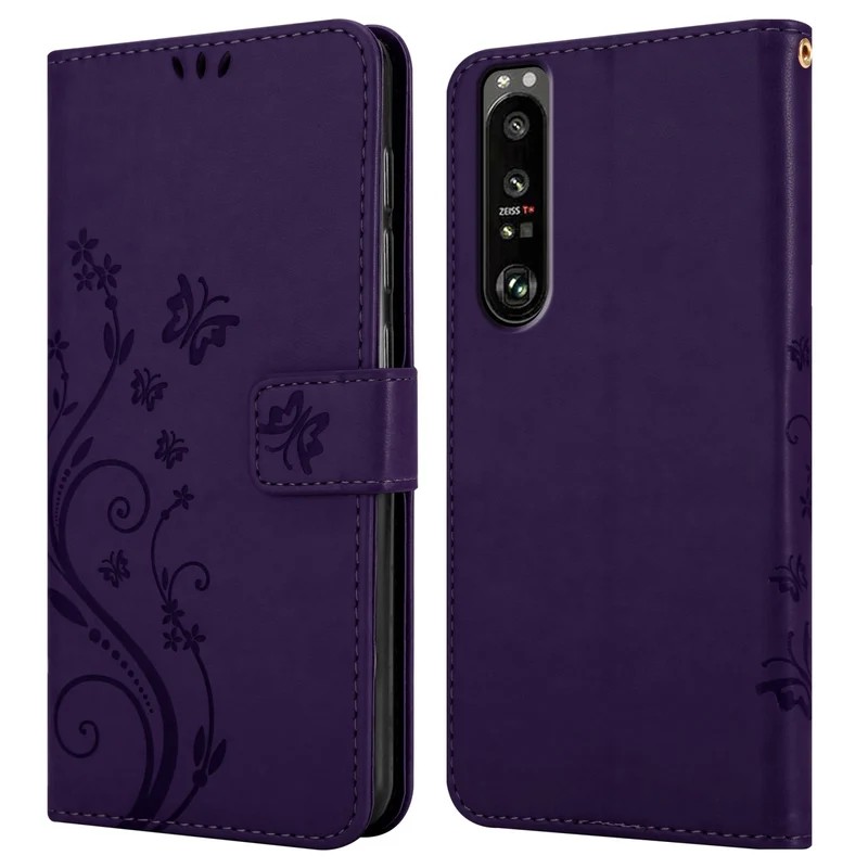 Cadorabo Hülle kompatibel mit Sony Xperia 1 III Schutzhülle im Blumen Design mit Magnetverschluss, Standfunktion und Kartenfächern