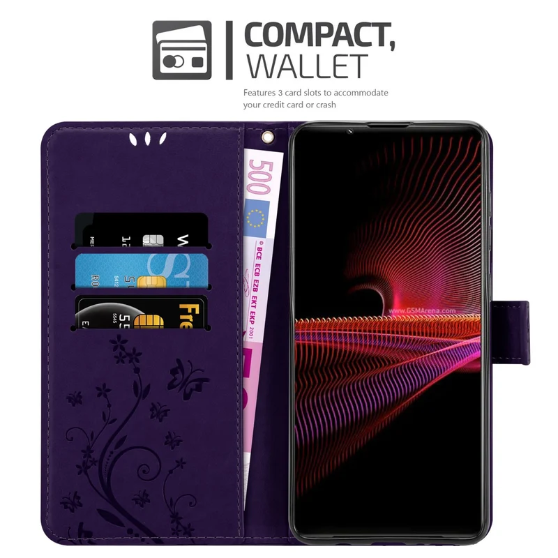 Cadorabo Hülle kompatibel mit Sony Xperia 1 III Schutzhülle im Blumen Design mit Magnetverschluss, Standfunktion und Kartenfächern