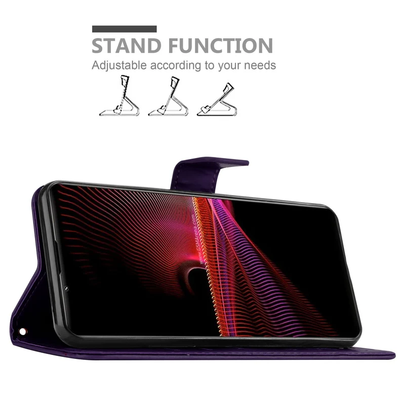 Cadorabo Hülle kompatibel mit Sony Xperia 1 III Schutzhülle im Blumen Design mit Magnetverschluss, Standfunktion und Kartenfächern