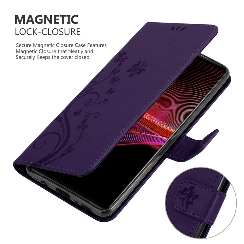 Cadorabo Hülle kompatibel mit Sony Xperia 1 III Schutzhülle im Blumen Design mit Magnetverschluss, Standfunktion und Kartenfächern