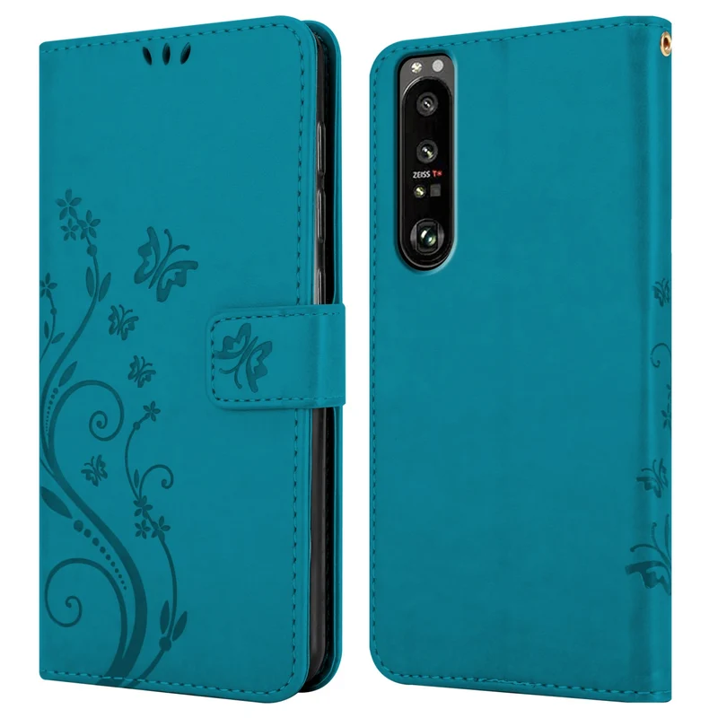 Cadorabo Hülle kompatibel mit Sony Xperia 1 III Schutzhülle im Blumen Design mit Magnetverschluss, Standfunktion und Kartenfächern
