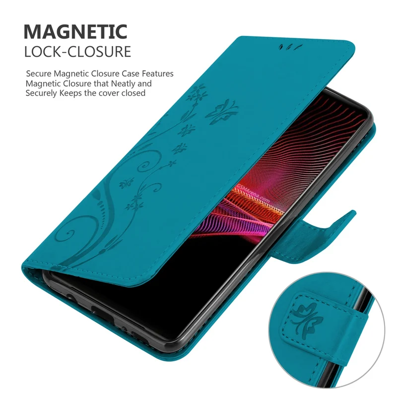 Cadorabo Hülle kompatibel mit Sony Xperia 1 III Schutzhülle im Blumen Design mit Magnetverschluss, Standfunktion und Kartenfächern