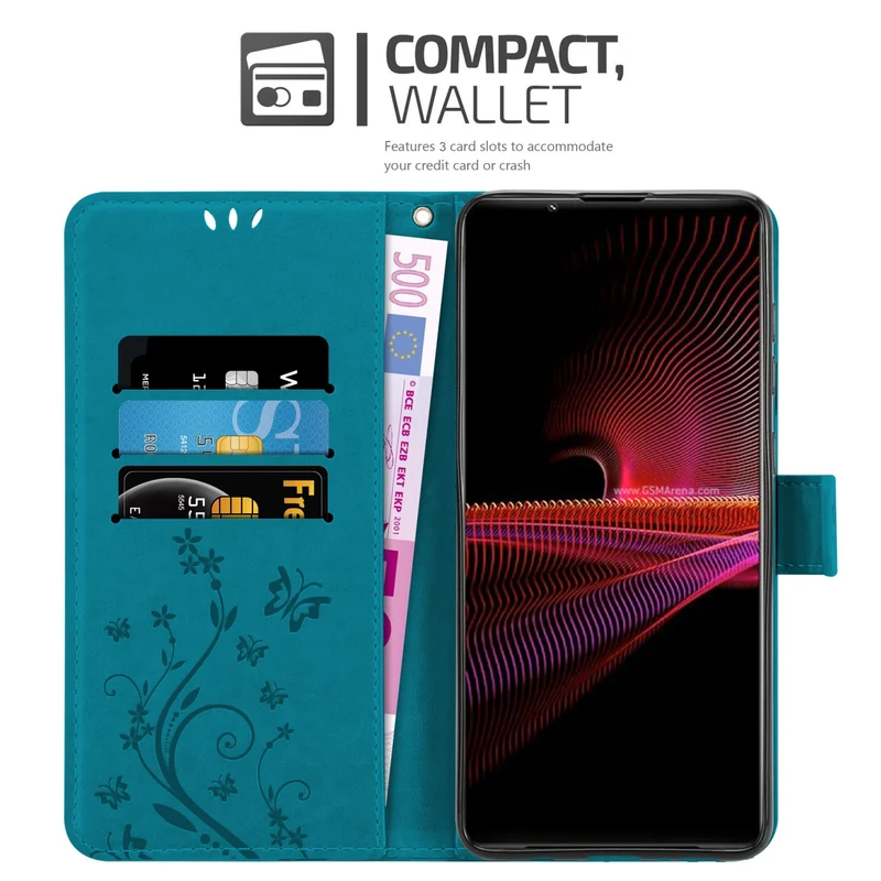 Cadorabo Hülle kompatibel mit Sony Xperia 1 III Schutzhülle im Blumen Design mit Magnetverschluss, Standfunktion und Kartenfächern