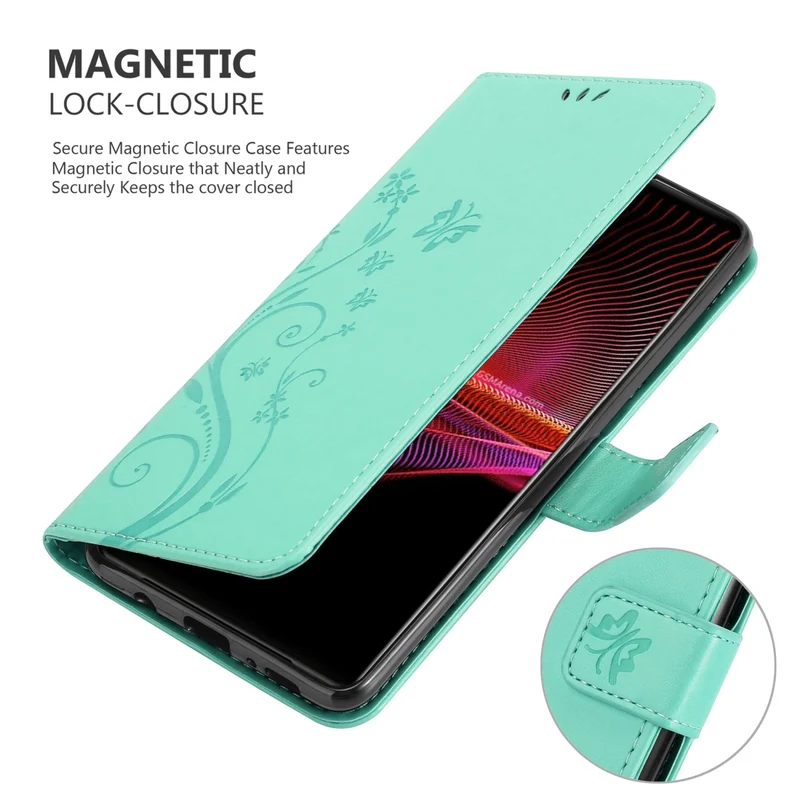 Cadorabo Hülle kompatibel mit Sony Xperia 1 III Schutzhülle im Blumen Design mit Magnetverschluss, Standfunktion und Kartenfächern