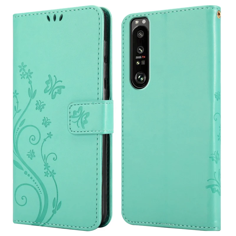 Cadorabo Hülle kompatibel mit Sony Xperia 1 III Schutzhülle im Blumen Design mit Magnetverschluss, Standfunktion und Kartenfächern