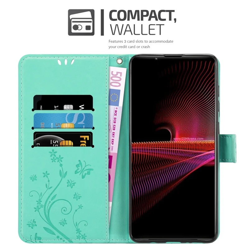 Cadorabo Hülle kompatibel mit Sony Xperia 1 III Schutzhülle im Blumen Design mit Magnetverschluss, Standfunktion und Kartenfächern