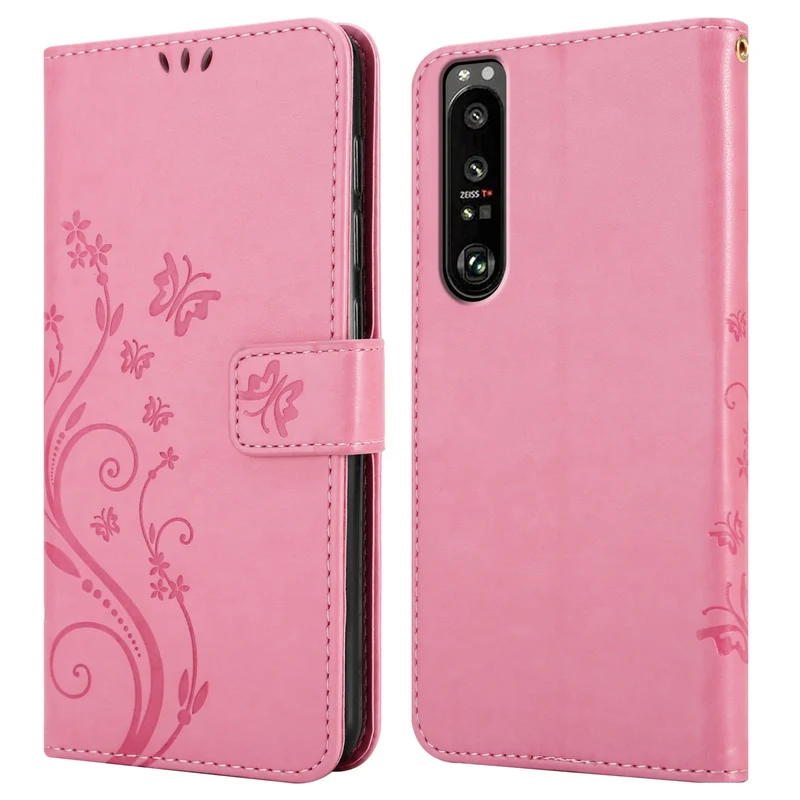 Cadorabo Hülle kompatibel mit Sony Xperia 1 III Schutzhülle im Blumen Design mit Magnetverschluss, Standfunktion und Kartenfächern